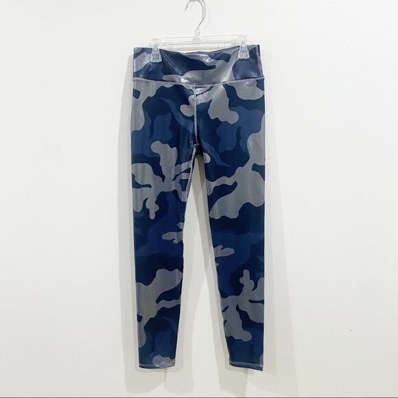 Noli Guerra Metallic Foil Camo Leggings Size M Blue Gray Activewear Yoga Gym - Picture 2 of 12